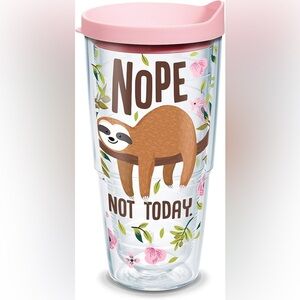 Tervis 24 oz Tumbler Insulated Hot Cold Cup Sloth Nope Not Today NWOT Pink Lid